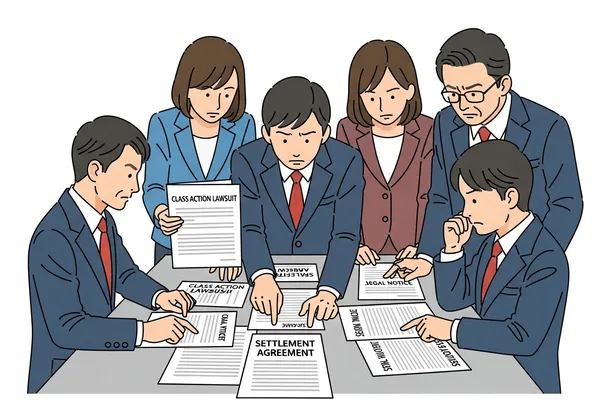 集団訴訟に向けて被害者が集まっているイラスト