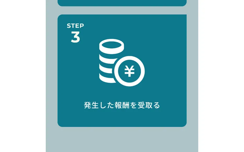 job LIFEの広告ページ。STEP3「発生した報酬を受取る」と書かれているが、何の報酬なのか説明がない