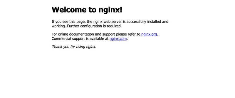 現在アクセスすると表示される、サーバーの初期設定画面。ブラウザに「Welcome to nginx!」という文字だけが表示されている