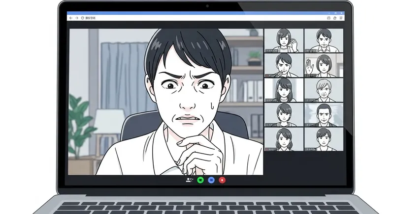 Zoomで契約を迫られて困惑している人のイラスト