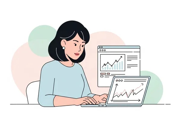 FXトレードをしている女性のイラスト