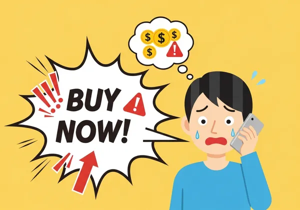 営業電話を受けて困惑している人のイラスト