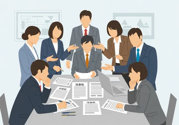 集団訴訟について話し合う人々のイラスト