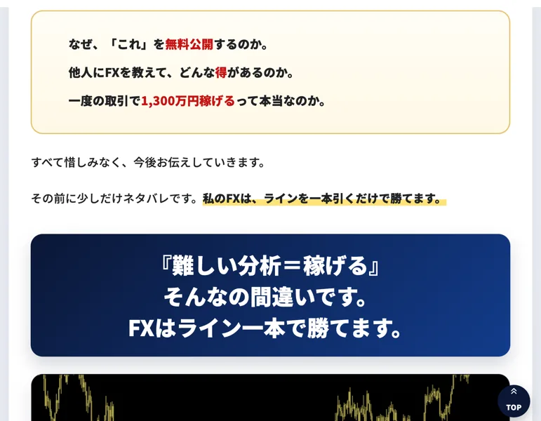 難しい分析は間違いでFXはライン一本で勝てると書かれた広告