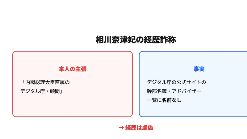 相川奈津妃の経歴詐称。デジタル庁顧問と主張するが公式名簿に名前なし