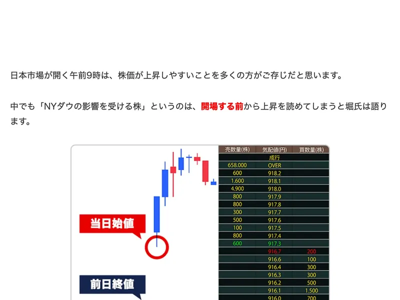 ロジャー堀の朝の10分間トレード広告。記事風の広告でPRとしてライフ出版株式会社の名前が記載されている