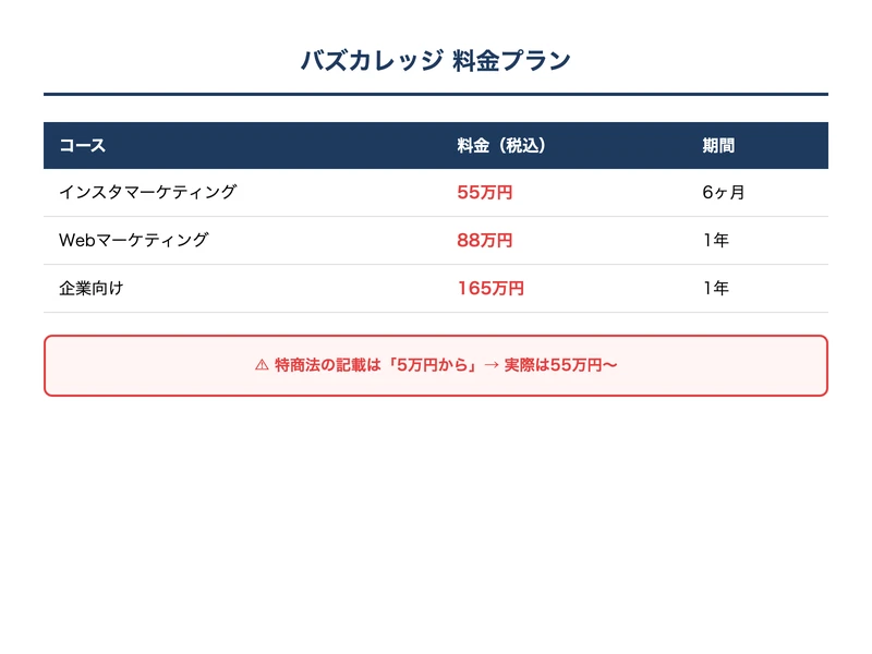 さくらのインスタ副業(バズカレッジ)の料金プラン