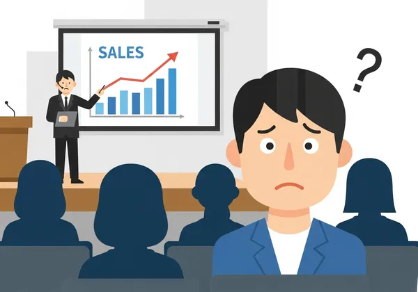 セミナーで困惑している人のイラスト