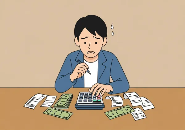経費を計算して困っている人のイラスト